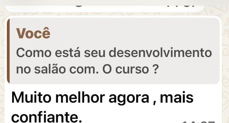 Conversa de WhatsApp em que aluna relata estar mais confiante